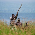 Uganda. Fishermen from the village fishing on the White Nile.